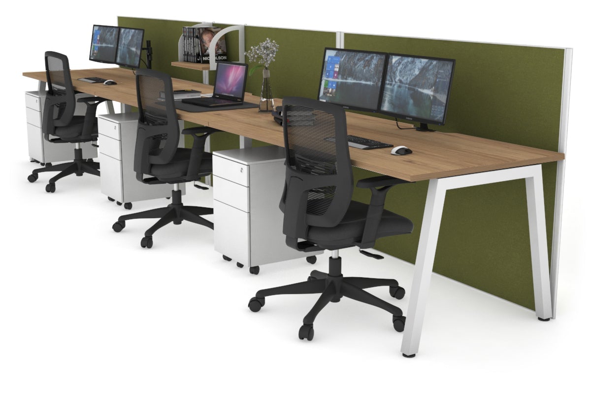 Horizon Quadro 3-Person Office Workstation - 1400L x 800W with Cable Management | Modern Office Desk for Collaborative Workspaces, Home Offices & Coworking Spaces