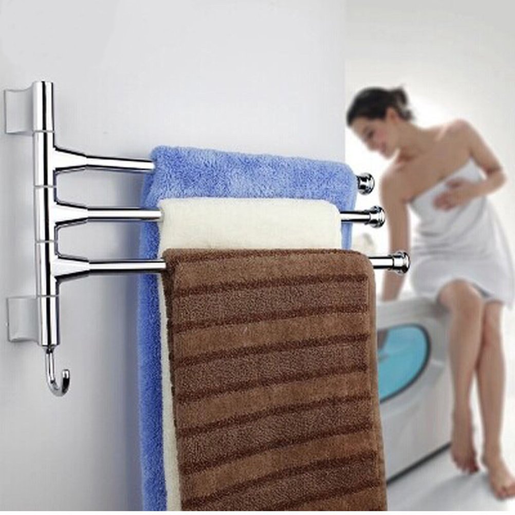Stainless Steel Wall Mounted Towel Holder - Bathroom Towel Rack with Shelf for Bath & Kitchen - Perfect for Hand Towels, Washcloths, and Sponges