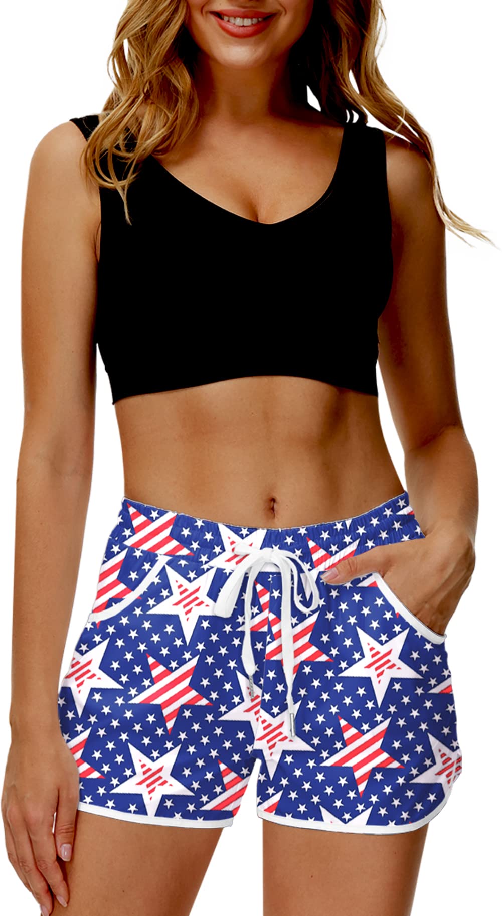 Deerose Women's Summer Board Shorts - Quick Dry Swim Shorts for Beach, Pool & Surfing - Tropical Hawaiian Print Swimwear for Vacation & Water Sports