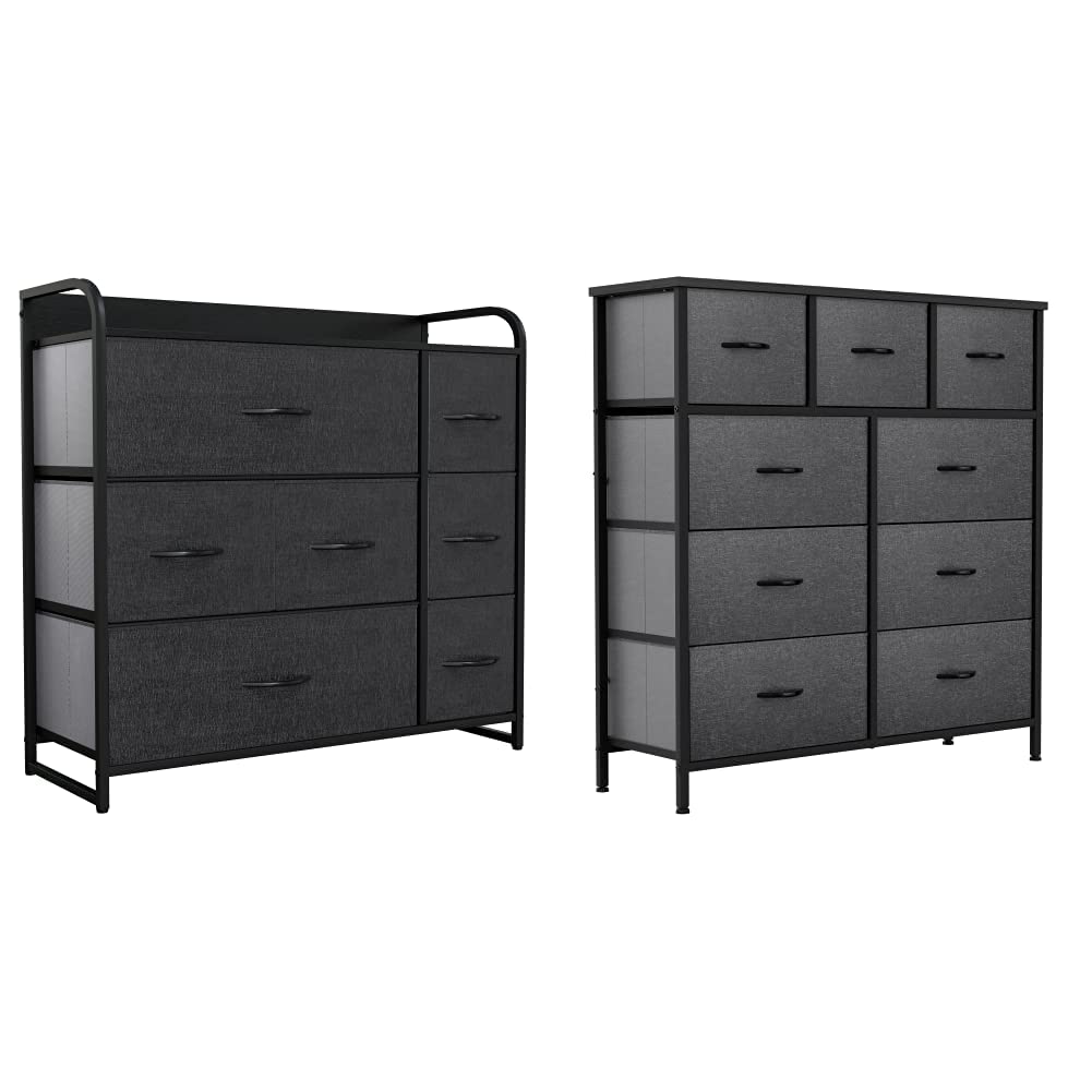 YITAHOME 7-Drawer Fabric Dresser Storage Tower - Black & Grey, 9-Drawer Fabric Storage Organizer Unit for Bedroom Closet, Clothes, Toys & Home Organization - Perfect for Small Spaces & Nursery Storage