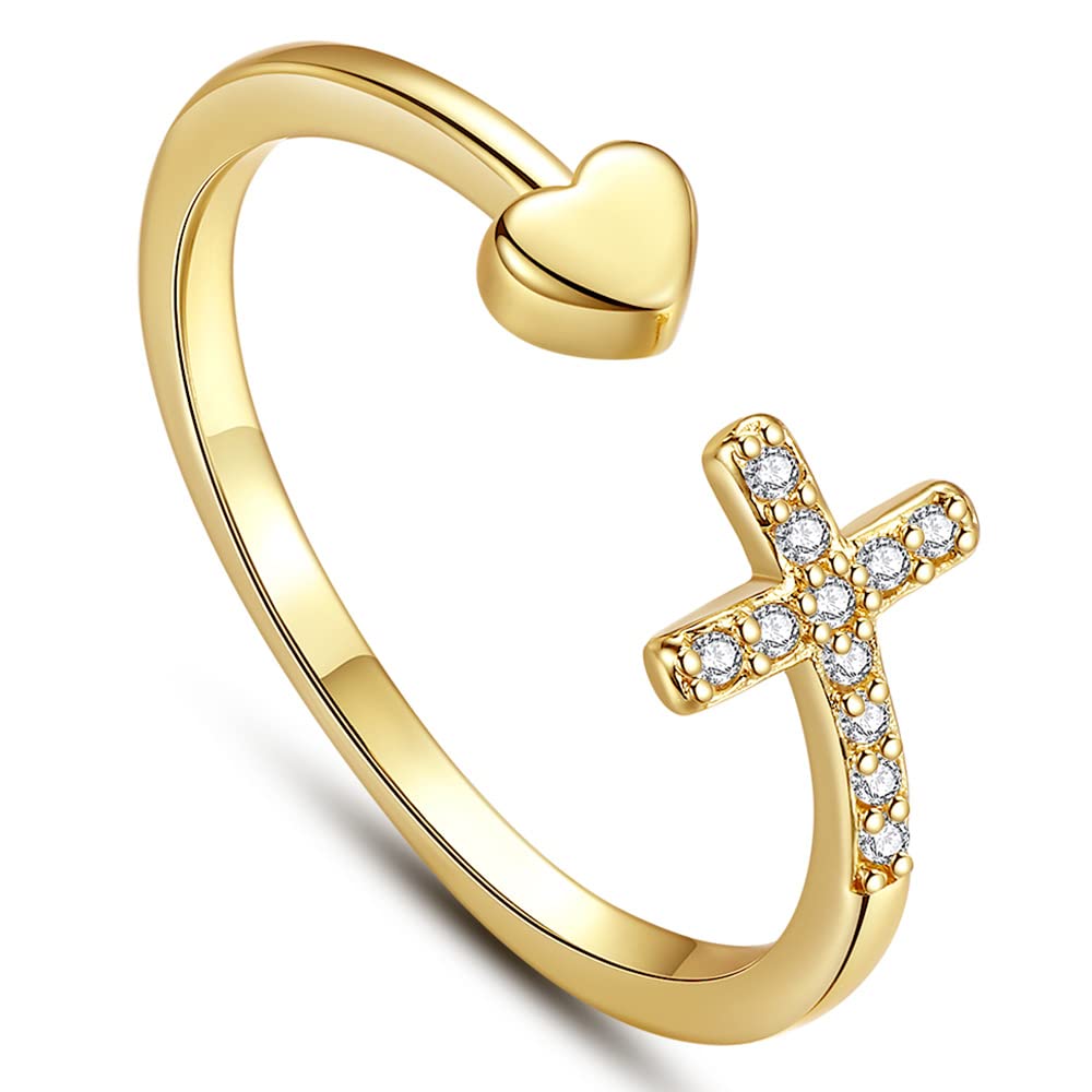 FLYUN Adjustable Heart Rings for Women - Stackable Love Rings, Faith & Mom Jewelry, Birthday & Valentine's Day Gifts for Her - Perfect for Everyday Wear, Date Nights & Special Occasions