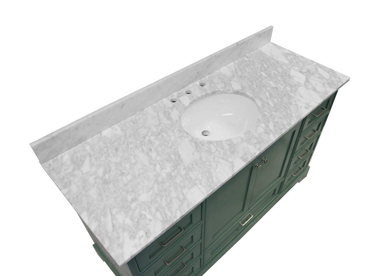 Harper 60-inch Single Bathroom Vanity with Carrara Marble Top & Sage Green Cabinet - Includes White Ceramic Sink | Modern Bathroom Furniture for Master Bath, Guest Bath & Powder Room | Italian Marble Countertop Vanity Set