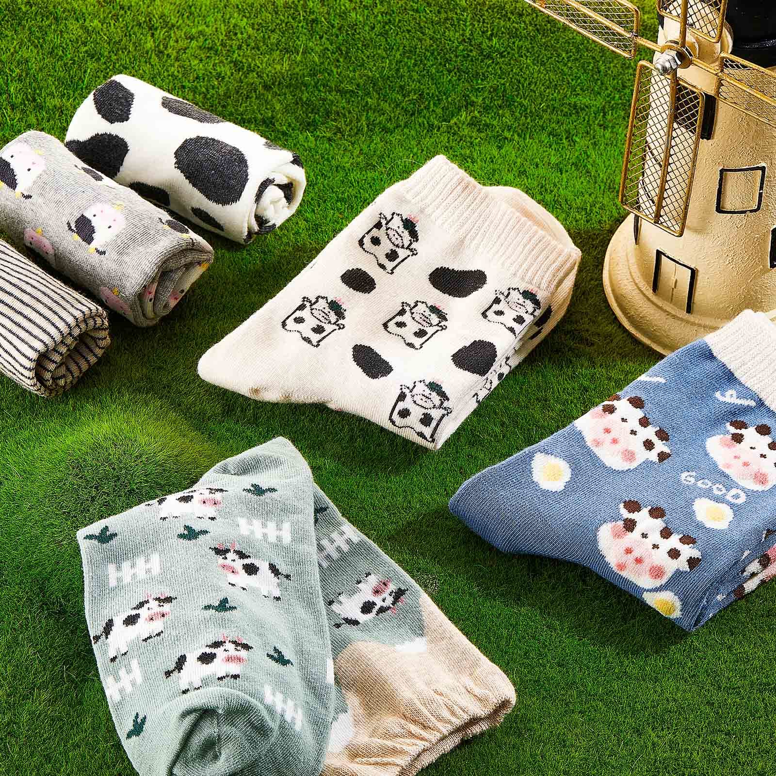 Geyoga 6 Pairs Women's Cow Print Fuzzy Socks - Warm Winter Novelty Animal Crew Socks with Cute Cow Design, Soft & Cozy Funny Socks for Women - Perfect Gift for Christmas, Coworkers & Animal Lovers - Great for Cold Weather, Lounge Wear & Themed Parties