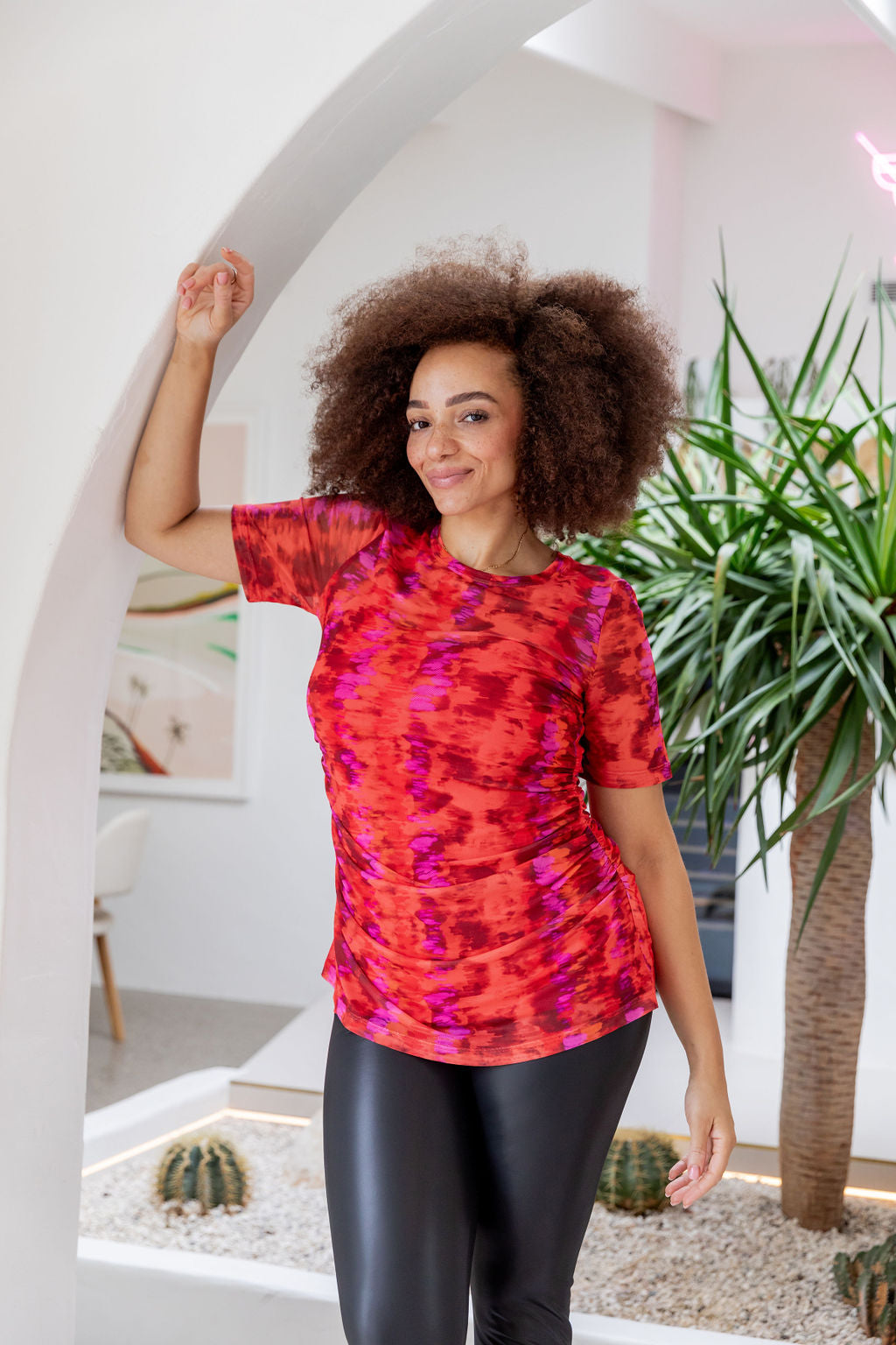 Darla Mesh Top for Women - Stylish Red Crochet Knit Shirt, Breathable Summer Blouse for Casual Outings, Beach Wear & Night Out