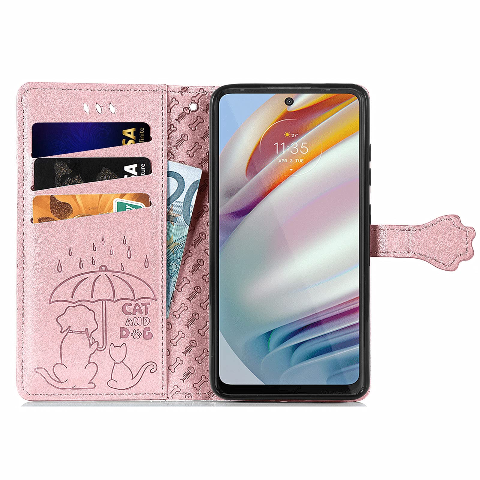 Cute Cartoon Wallet Case for Motorola Moto G60 - Cat & Dog Style Flip Phone Cover with ID Card Holder, PU Leather Protective Case (Rose Gold) - Perfect for Daily Use, Travel, and Work