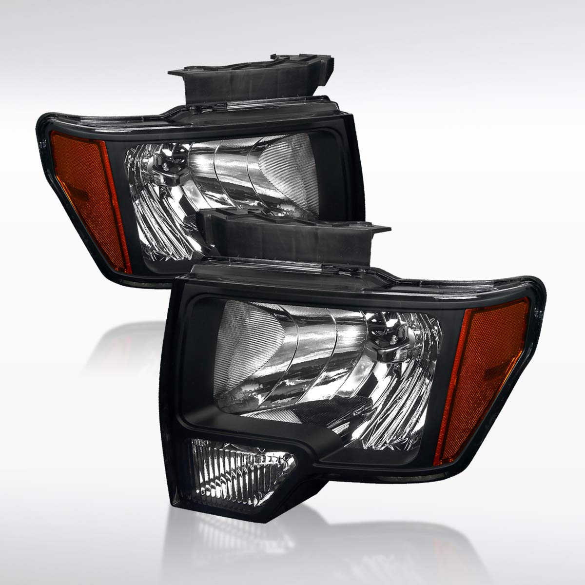 AUTOZENSATION Black Headlights Assembly - Compatible with 2009-2014 Ford F150 F-150 Truck (Left & Right Pair) - Durable Replacement Headlamps for Off-Roading, Night Driving & Custom Car Upgrades