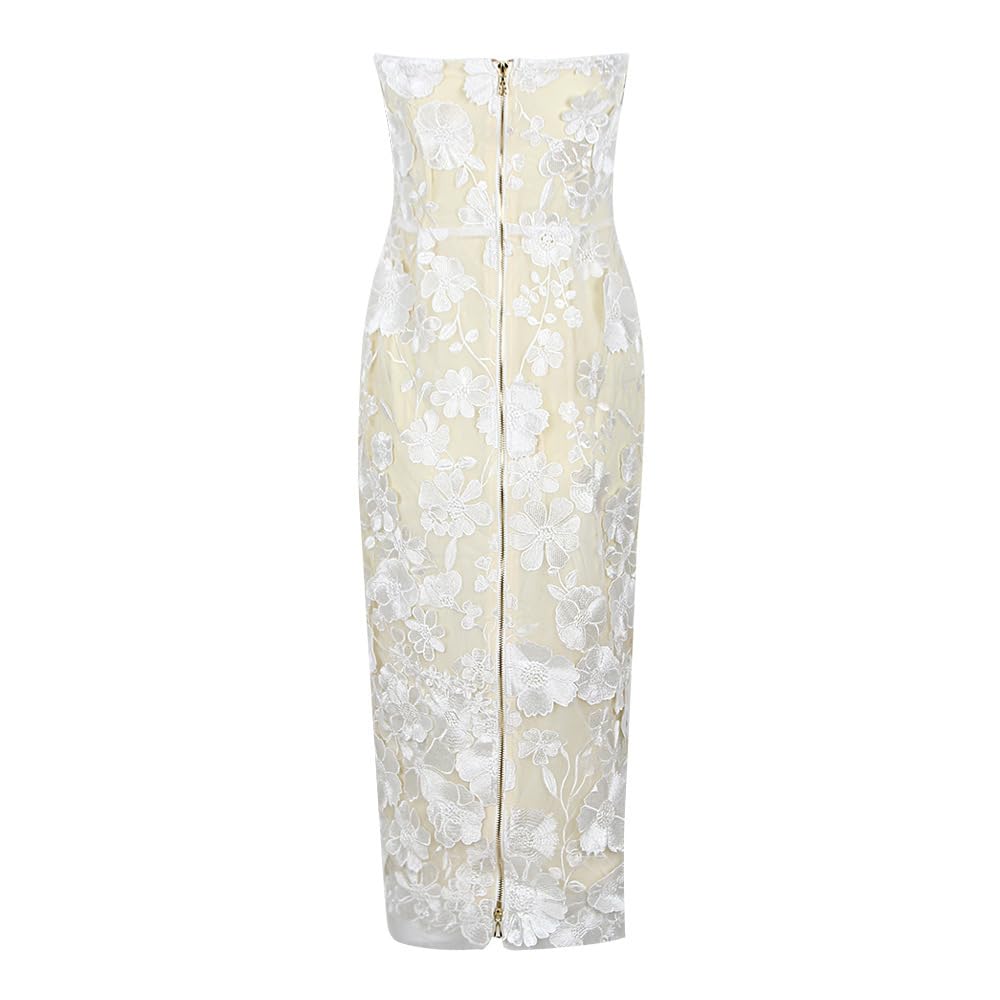 **Sexy Floral Lace Mesh Bodycon Dress for Women - Elegant See-Through Wedding Guest Dress, Summer Casual Midi Dress for Beach Vacation & Party - White (Sizes XS-L)**    **Perfect for:** Weddings, beach vacations, night parties, date nights, and summer outings.