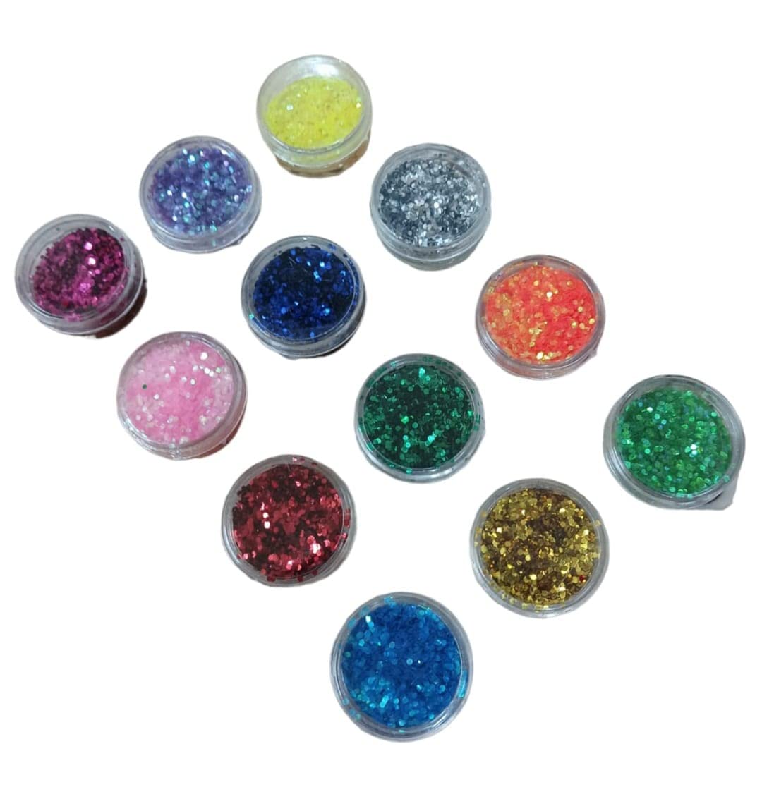 12 Colors Glitter Powder for Nail Art - Multi-Color Cosmetic Glitter Dust Set for DIY Nails, Makeup, Body Art & Craft Projects