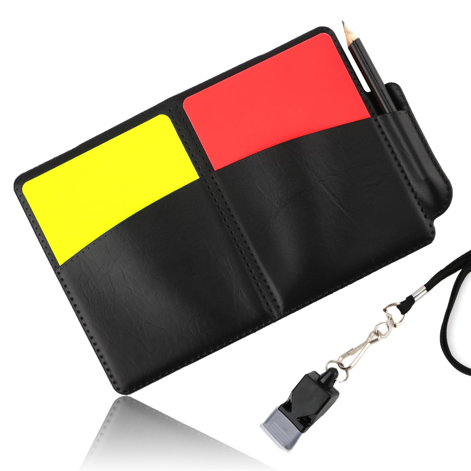 2-Piece Soccer Referee Card Set with Holder - Red & Yellow Penalty Cards, Scorebook, Whistle & Pencil for Football/Sports Officials | Perfect for Professional Matches, Youth Games & Training Sessions