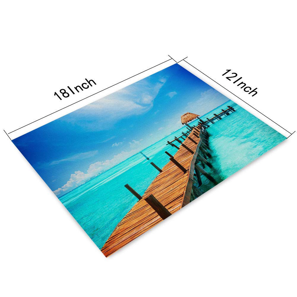 Premium Maldives Tropical Island Placemats Set of 4 - Ocean Blue Heat-Resistant Non-Slip Dining Table Mats 18x12 Inches - Perfect for Beach-Themed Parties, Summer Dining, and Coastal Home Decor