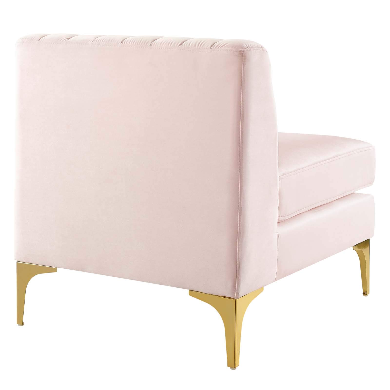 Modway Triumph Channel Tufted 5-Piece Velvet Sectional Sofa Set in Pink - Luxurious Comfort for Living Room, Lounge & Home Theater Seating