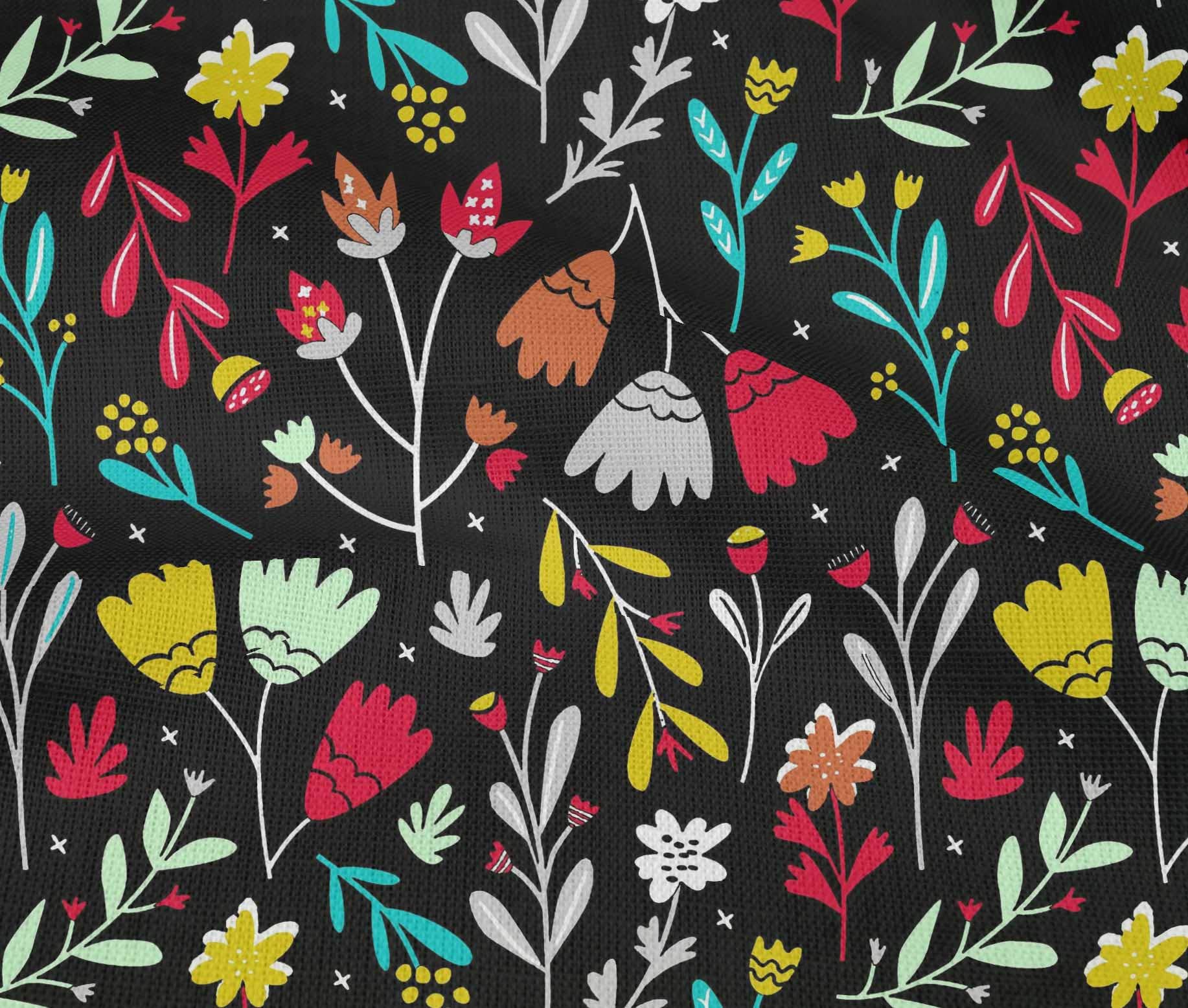 oneOone Cotton Flex Black Fabric - Leaves & Floral Artistic Print Dress Material (40 Inch Wide) by The Yard | Perfect for DIY Dresses, Skirts, and Home Decor Projects