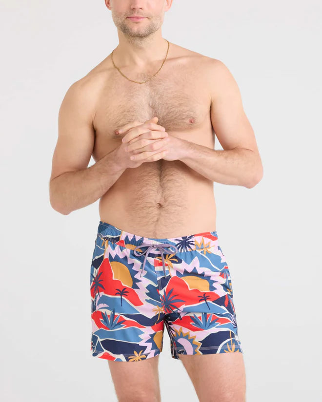 Saxx 5 Inch Oh Buoy 2-in-1 Volley Swim Trunks for Men - Quick Dry, UPF Protection - Break of Dawn Blue - Perfect for Beach, Pool & Water Sports