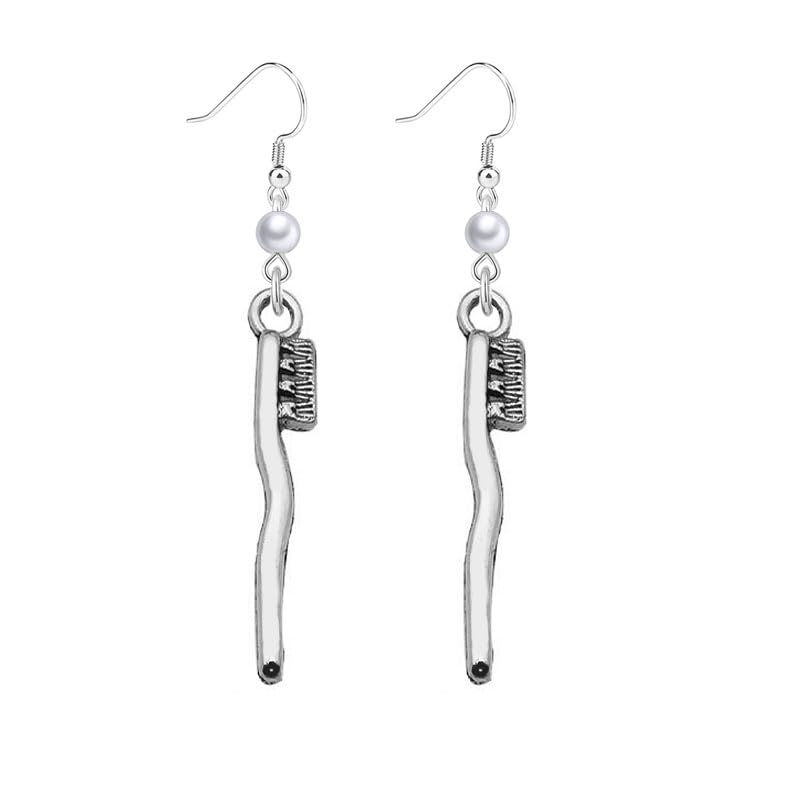 Dreuyet Cute Toothbrush & Toothpaste Pearl Drop Earrings for Women - Small Dental Tool Dangle Jewelry for Dental Assistants | Perfect for Dental Themed Parties, Costumes & Medical Professionals