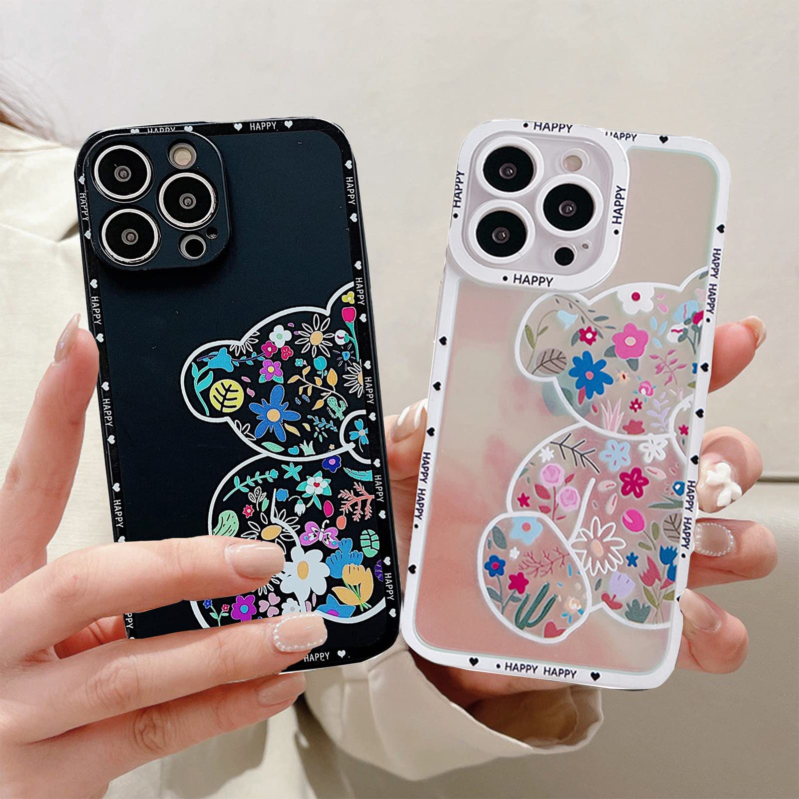 Premium Cute Black Flower Bear iPhone 13 Pro Max Case - Soft TPU Shockproof Protective Cover with Floral Design | Perfect for Everyday Use, Travel & Gift Giving