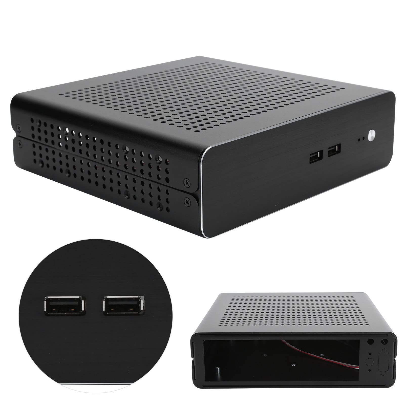 ASHATA G60S Mini-ITX PC Case - Full Aluminum HTPC Chassis with DC-ATX Power Supply, USB 2.0 Ports for Compact Desktop Computer Builds | Perfect for Home Theater, Office Workstations & Space-Saving Gaming Rigs