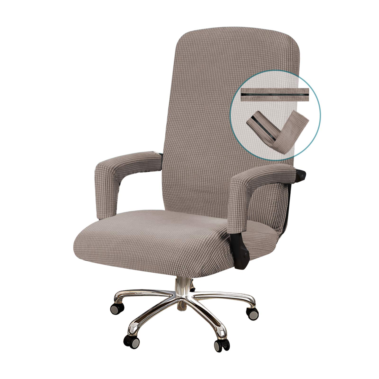 Turquoise Stretch Office Chair Cover with Arms - Universal Removable Computer Chair Slipcover for Desk & Rotating Chairs - Pet-Friendly Taupe Fabric for Dogs & Cats - Perfect for Home Office, Gaming & Workspaces