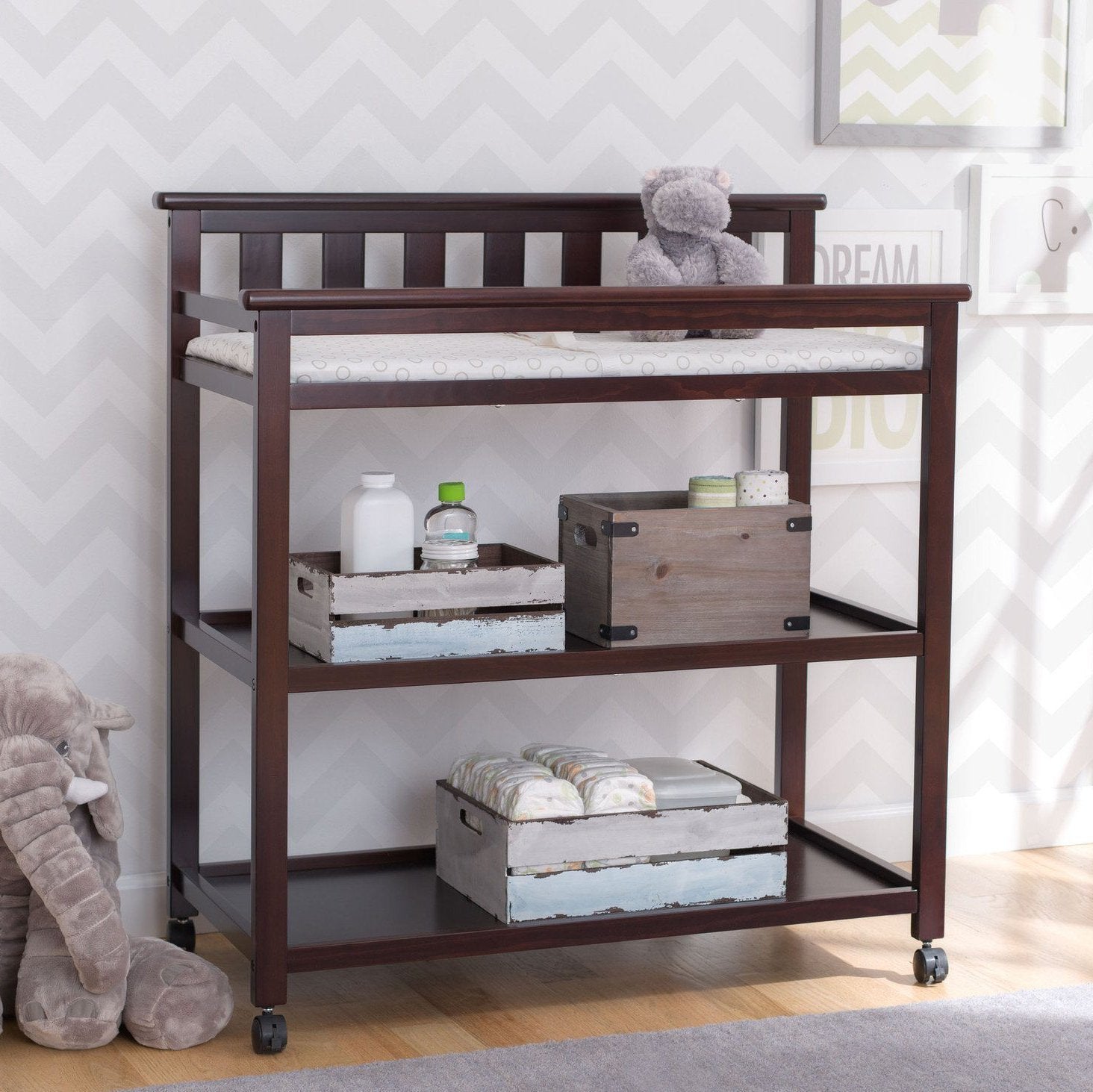 Liberty Changing Table - Baby Dresser with Safety Straps & Storage, White Nursery Furniture for Diaper Changing & Baby Care Essentials Organization