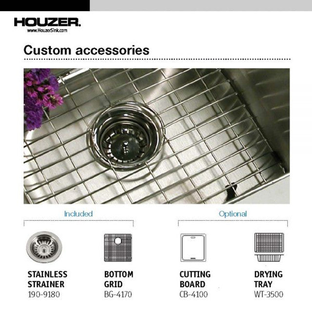 Houzer Savior Series 17-Inch Stainless Steel Undermount Medium Bowl Kitchen Sink with Basket Strainer - Perfect for Bar, Prep, and Commercial Use