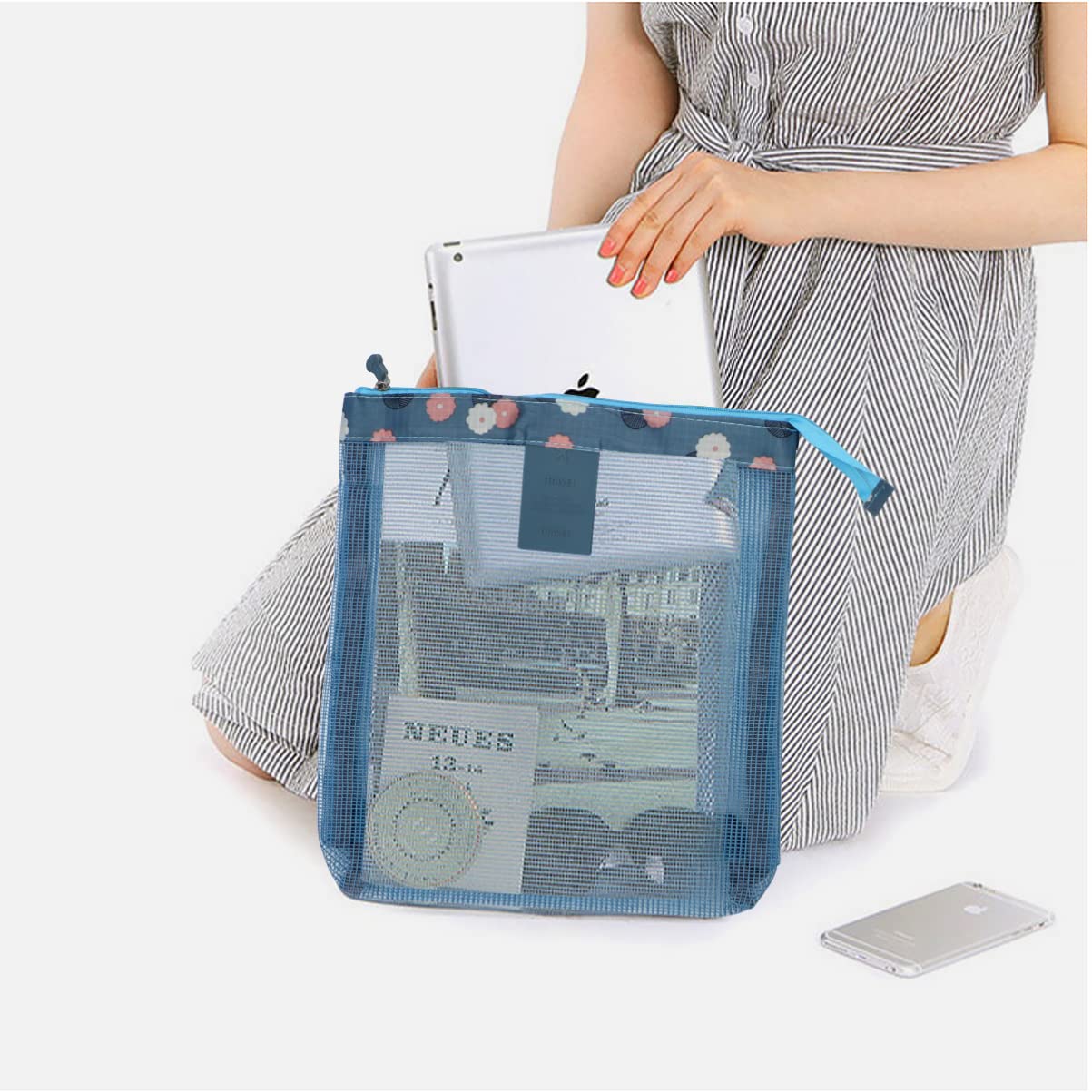 Hemoton 2-Pack Zippered Mesh Beach Tote Bags - Durable Shell Collecting Bags for Women & Kids, Perfect for Beachcombing, Vacation Travel, and Carrying Toys - Waterproof & Lightweight