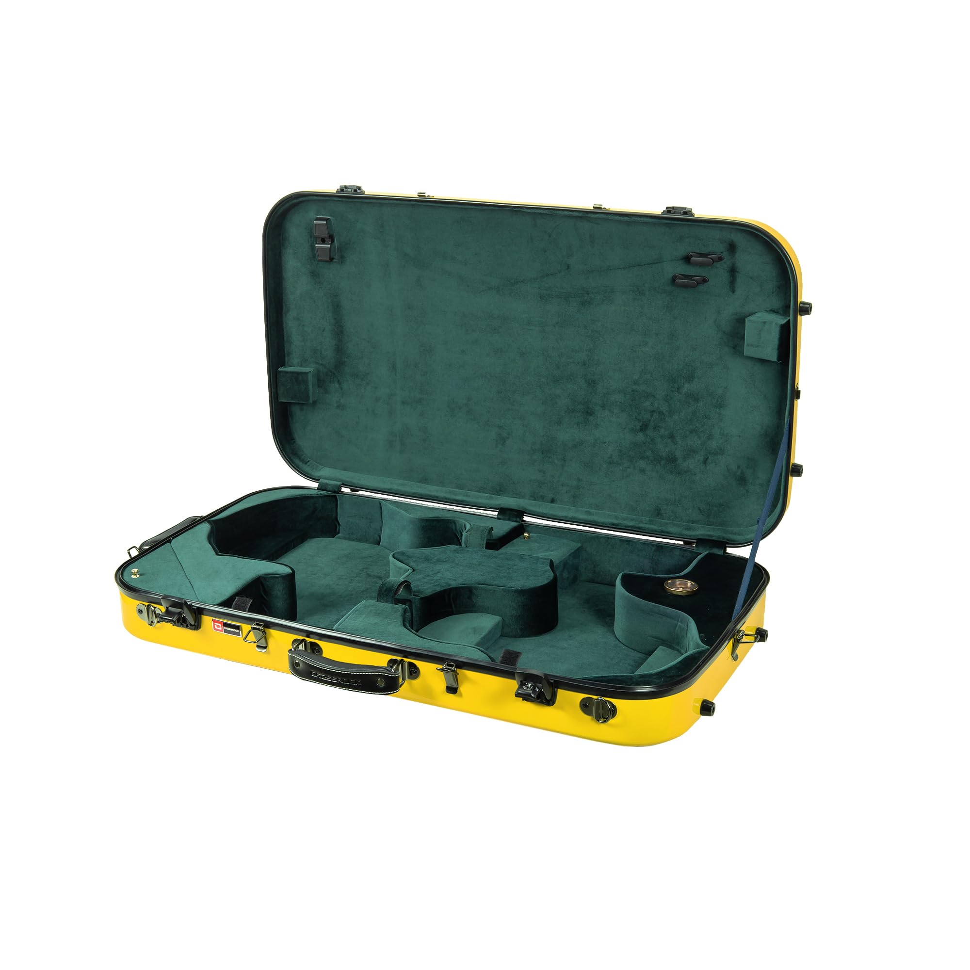 Crossrock Fiberglass Double Case for Mandolin & 4/4 Violin – Fits A & F-Style | Yellow Gloss Finish, TSA Lock, Backpack Straps, Accessory Storage – Pro Tour Series | Perfect for Travel, Performances & Professional Musicians