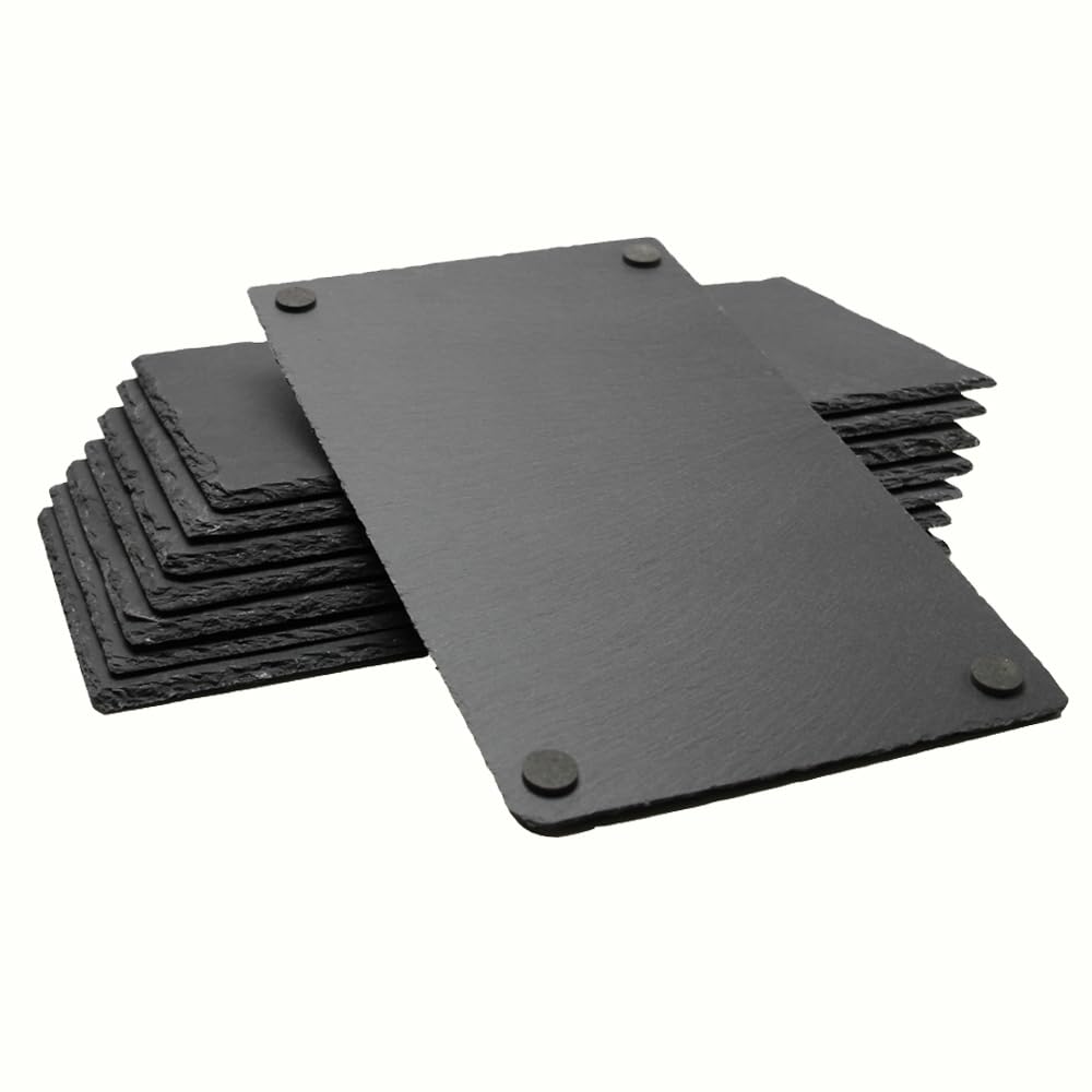 8-Pack Natural Edge Slate Cheese Board Set - 12 x 9 Inch Charcuterie Plates for Cheese, Fruit, Meat & Appetizers | Perfect for Kitchen, Dining, Parties & Entertaining | Durable Stone Serving Trays with Chalkboard Surface