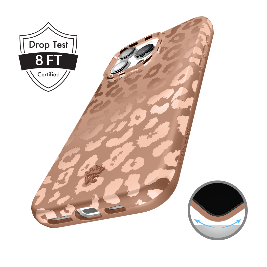 Bronze Chrome Leopard Print iPhone Case - Stylish Protective Cover for iPhone 13/14/15 Pro Max | Fashionable Phone Accessory for Women, Trendy Gift Idea for Birthday & Christmas