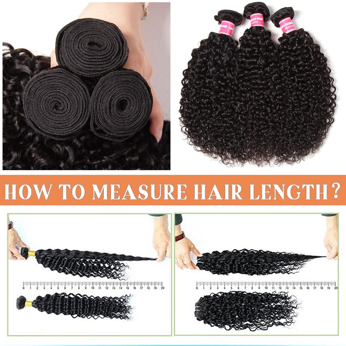 Sunber 10A Grade Brazilian Virgin Jerry Curly Human Hair Extensions - 3 Bundles 100% Unprocessed Remy Human Hair Weaves in Natural Black (14/16/18 Inch) | Perfect for Wavy Curly Hairstyles, Daily Wear & Special Occasions