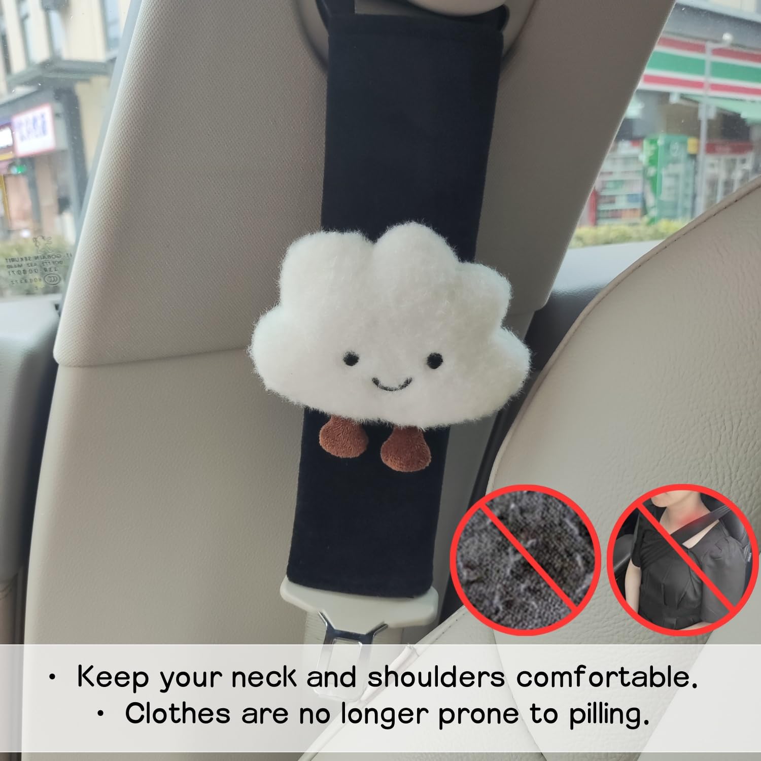 2/4 PCS Cute Cartoon Cloud Seat Belt Covers - Soft Comfortable Seatbelt Pads for Kids & Adults - Car Seat Strap Protectors for Safe & Cozy Rides - Perfect for Family Travel, Daily Commute & Road Trips