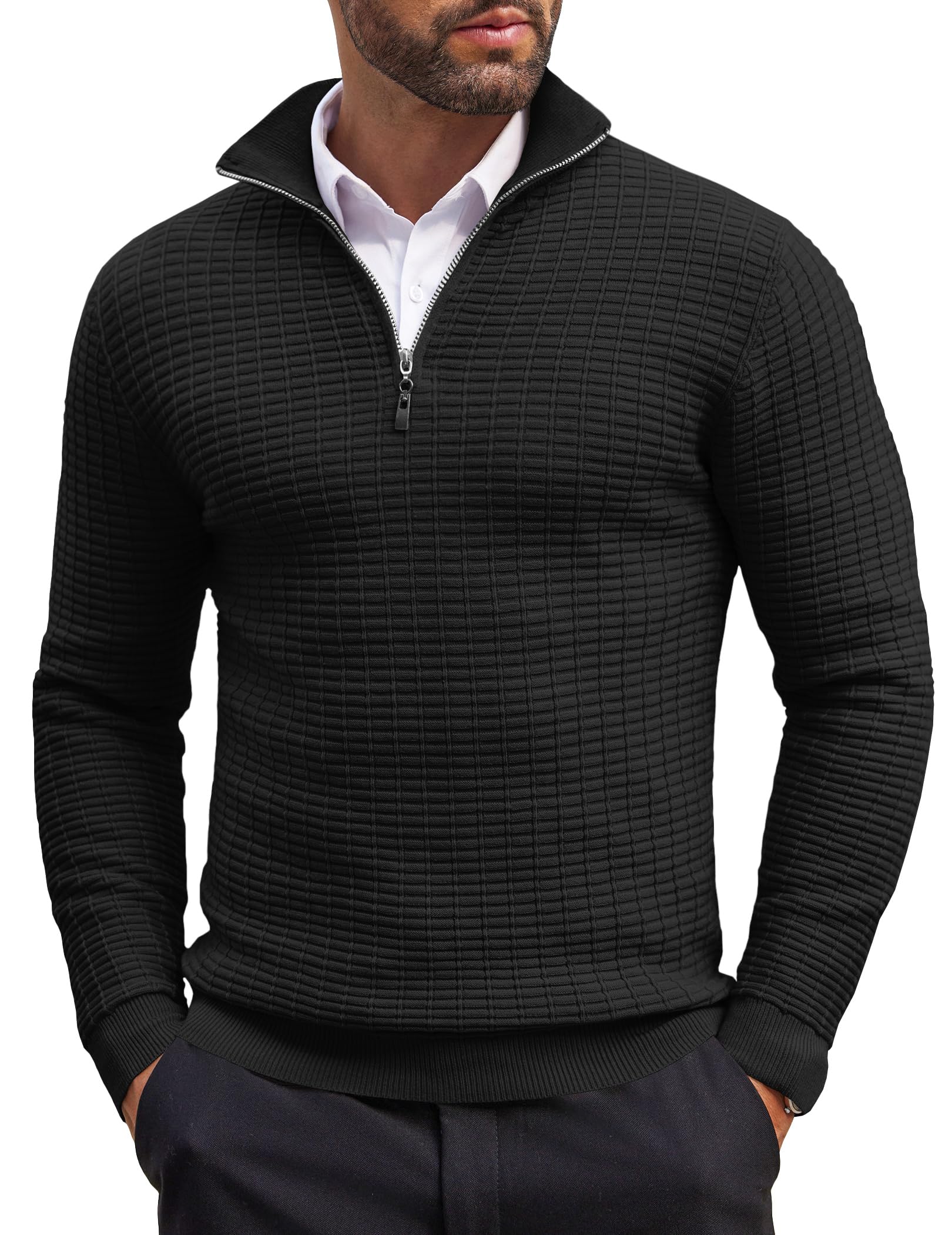 COOFANDY Men's Slim Fit Lightweight Cotton Quarter Zip Pullover Sweater - Casual Mock Neck Knit Top for Work, Travel & Everyday Wear