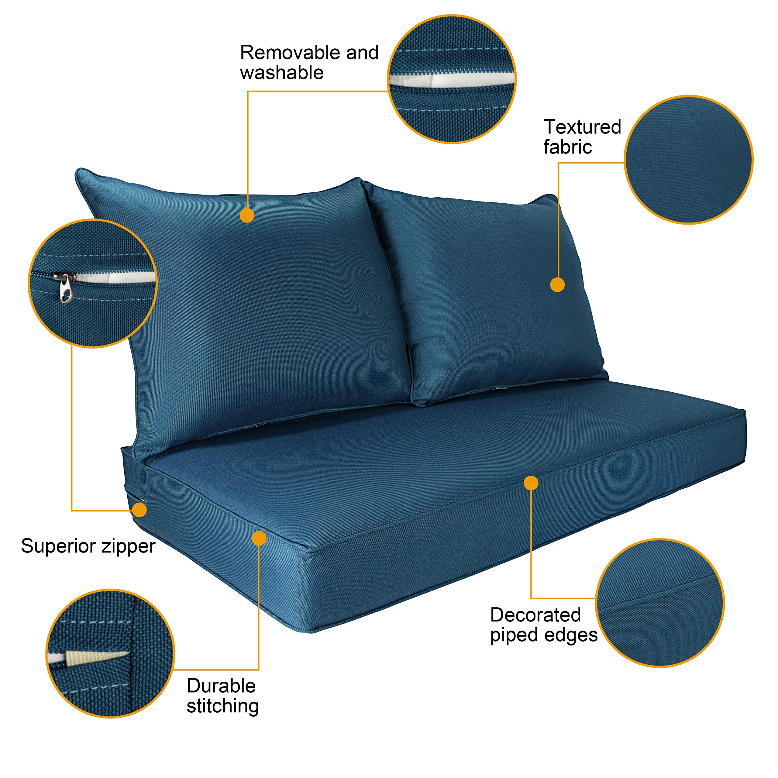 BOSSIMA Patio Furniture Cushions - Deep Seat Glider Loveseat Cushion Set for Indoor & Outdoor Use - Comfortable Black Outdoor Seating Cushions - Perfect for Garden, Deck, Porch and Poolside Relaxation