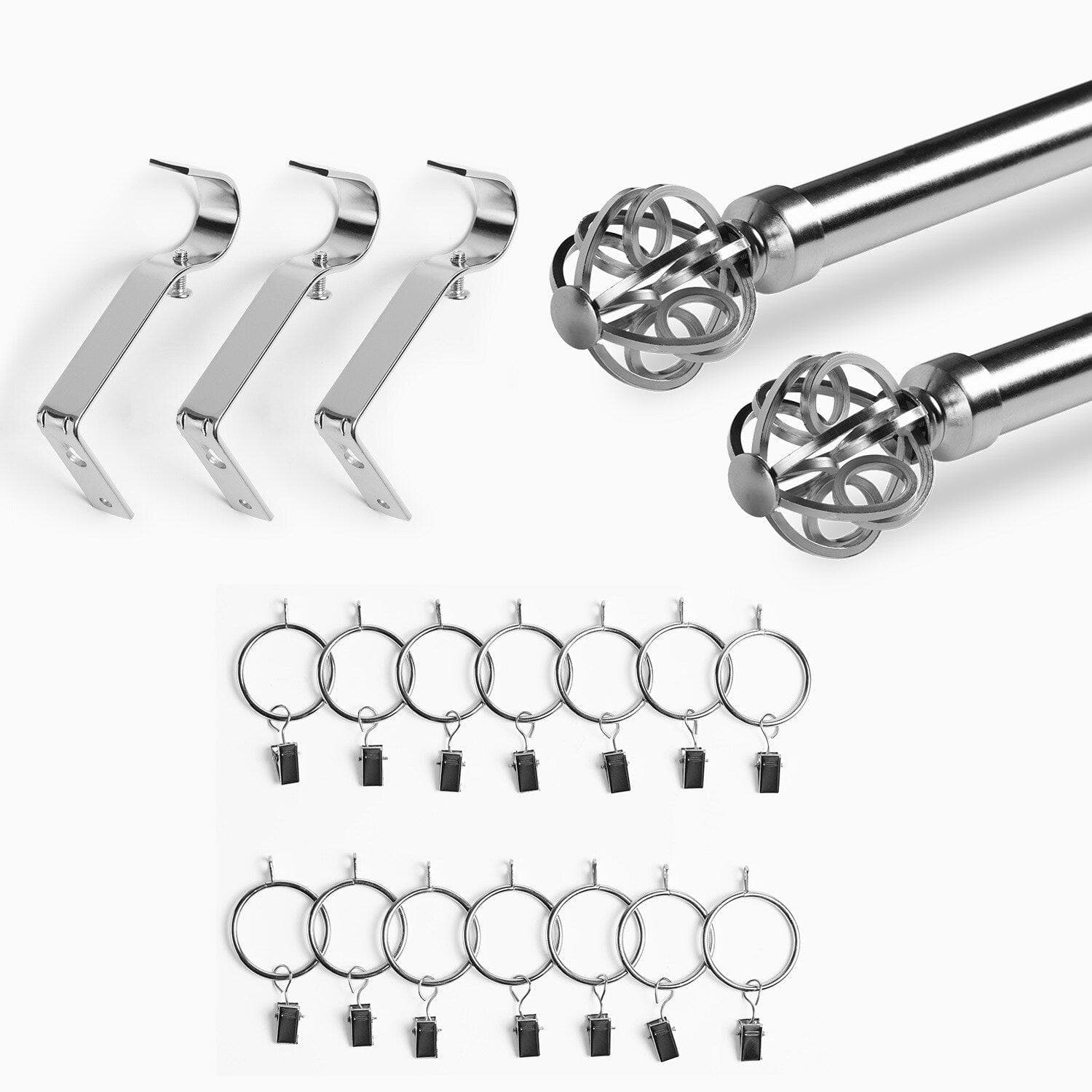 Modern Orb Nickel Extendable Metal Rod Set - Adjustable Curtain Rod for Windows, Shower, Closet & Room Dividers - Rust-Resistant Telescoping Tension Rod for Home Decor