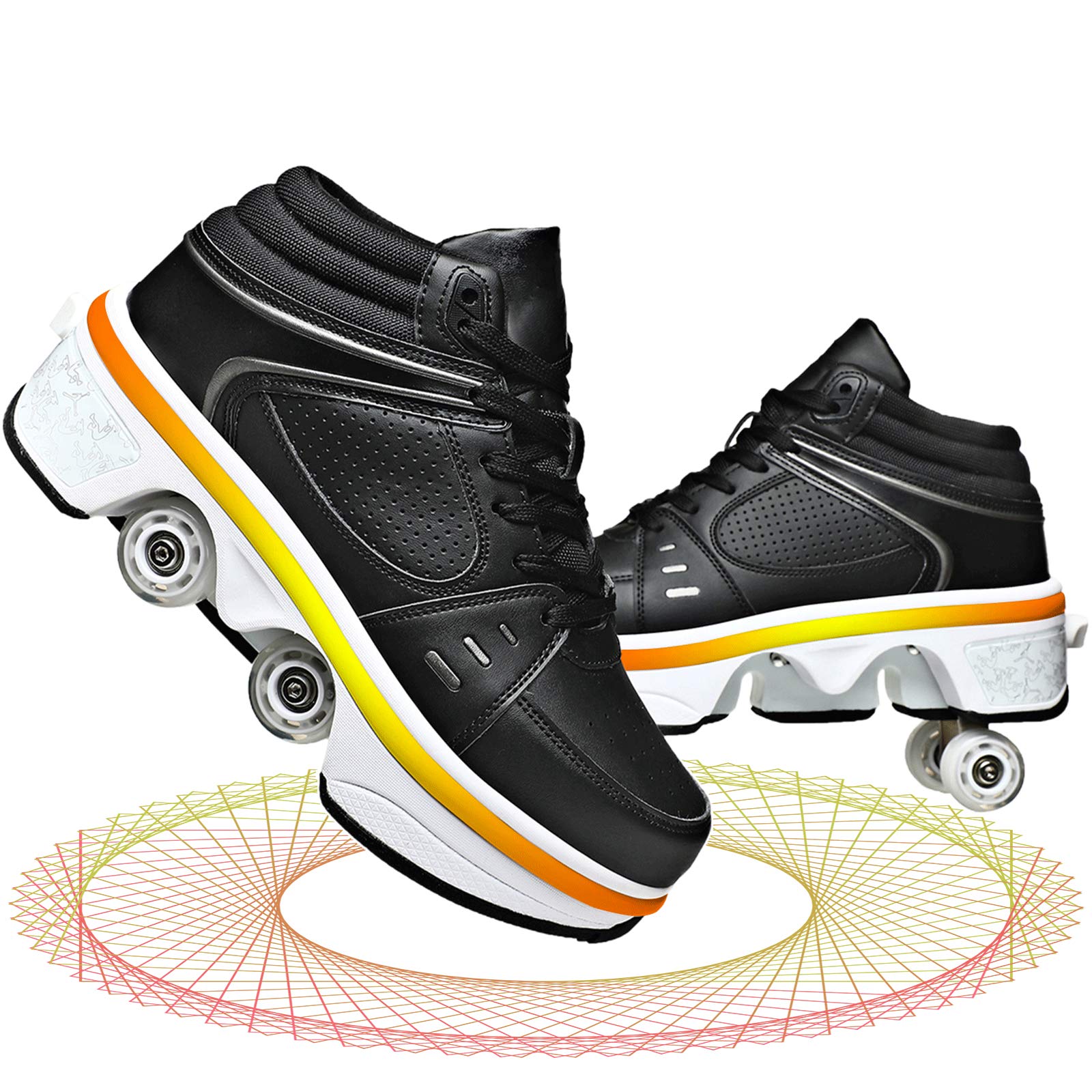 MLyzhe Roller Shoes for Women, Men, Boys & Kids - Adjustable Deformation Skate Sneakers with Wheels | Perfect Unisex Beginner Roller Shoes for Outdoor Fun, Sports & Gift Giving