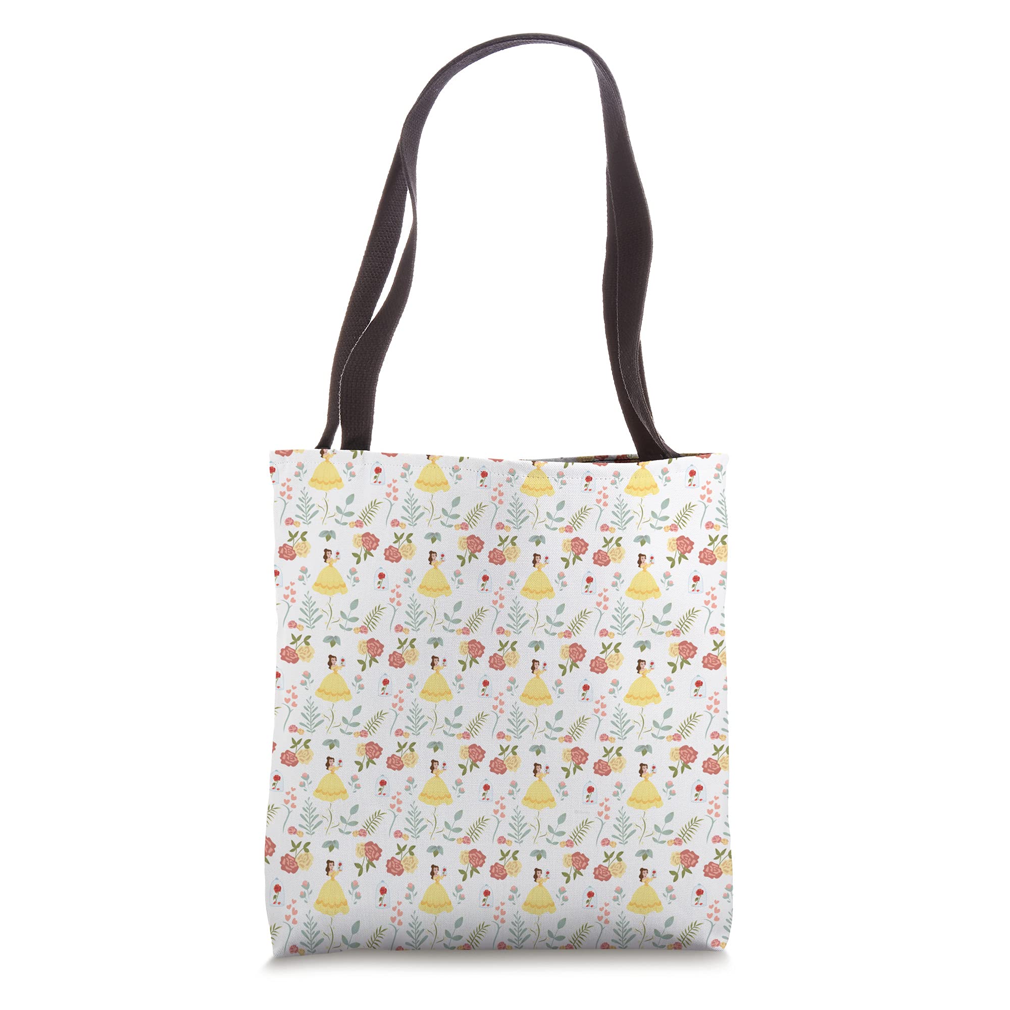 Disney Princess Belle and Enchanted Rose Print Tote Bag - Fashionable Canvas Shopping Bag for Women, Girls, Disney Fans - Perfect for School, Work, Travel & Disney Theme Park Visits