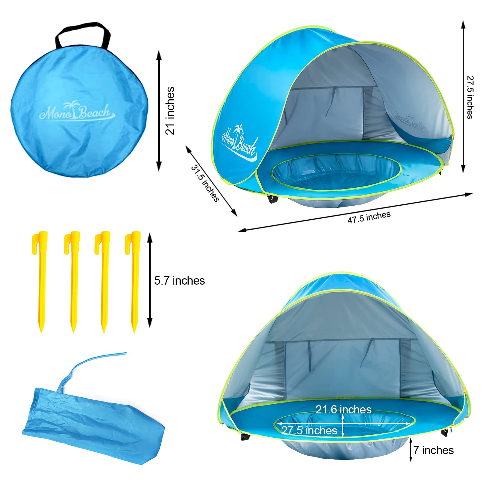 Monobeach Baby Beach Tent - Portable Pop Up UV Protection Sun Shelter for Infants & Toddlers - Perfect for Pool, Beach, and Outdoor Family Trips
