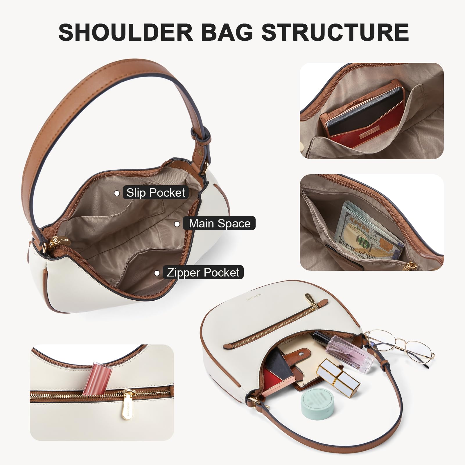 BOSTANTEN Women's Small Crossbody Purse - Trendy Crescent Shoulder Bag Hobo Handbag for Everyday Use, Date Night & Travel Accessories