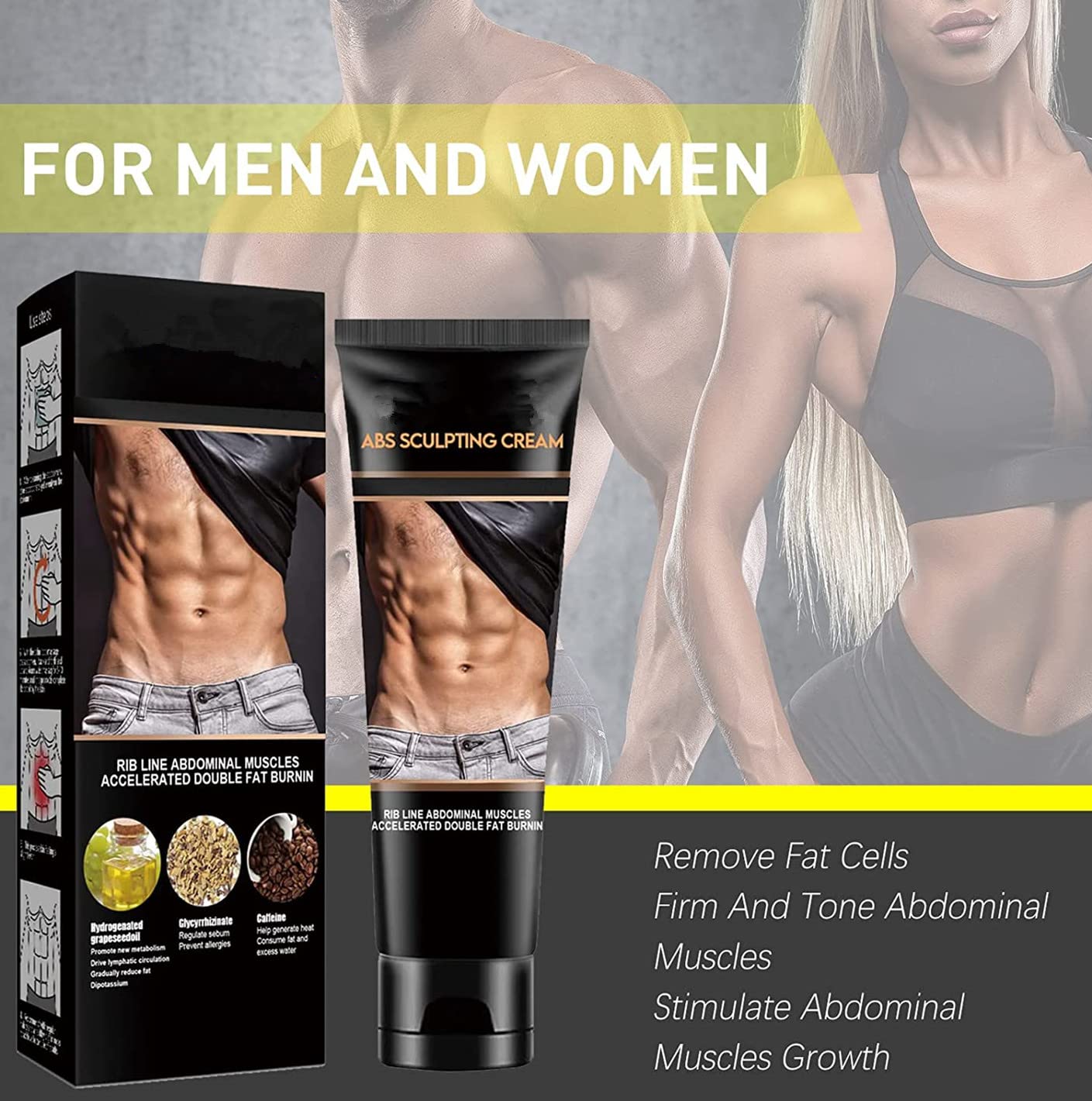 Sculptique Abs Sculpting Cream - Skin Tightening & Body Contouring Cream for Men | Workout Enhancer Sweat Cream | Tummy Toner for Gym & Postpartum Recovery | 60g (3-Pack)