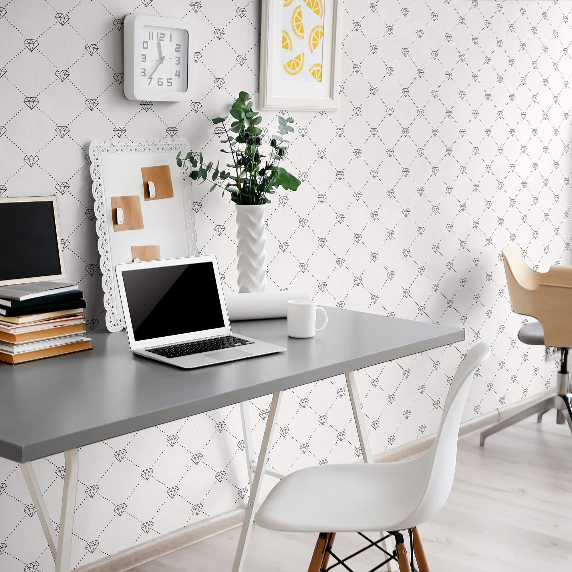 White Geometric Peel and Stick Removable Wallpaper - Self-Adhesive Decorative Wall Covering for Bedroom, Living Room, Office & Nursery Decor