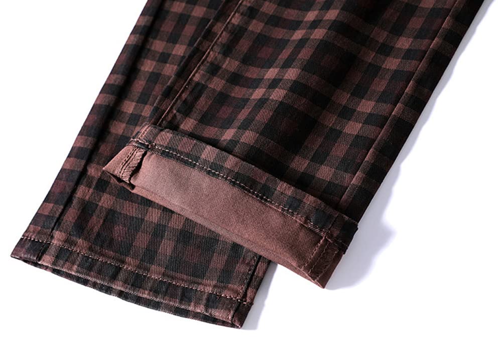 HENGAO Men's Straight Fit Plaid Chino Pants - Casual Office & Business Travel Trousers for Professional Style