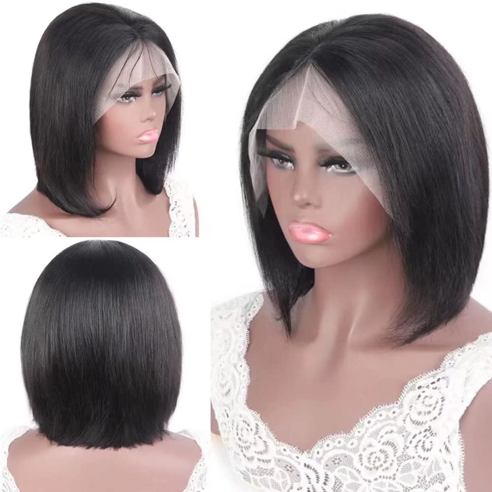 Imeya 13X6 Short Bob Wigs Human Hair - Glueless HD Transparent Lace Front Straight Bob Wig for Black Women - Brazilian Virgin Hair with Baby Hair & Pre-Plucked Middle Part - 150% Density 10 Inch - Perfect for Daily Wear, Parties & Special Occasions