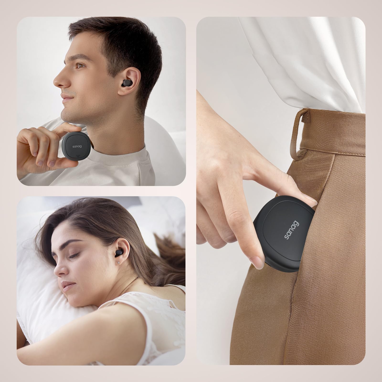 Sanag Wireless Earbuds Bluetooth 5.3 with Mic - 28dB Active Noise Cancelling, Invisible Mini Sleep Earphones for Side Sleepers - 30H Playtime with Charging Case - Perfect for Snoring Relief, Yoga, Meditation, Relaxation & Nighttime Use