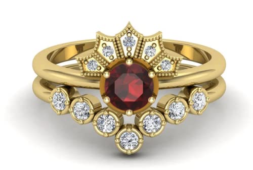 Natural Red Garnet Gemstone Wedding Ring Set - Vintage Art Deco Bridal Moissanite Engagement Ring - Antique Red Stone Jewelry Set for Women - Perfect for Weddings, Anniversaries & Birthday Gifts