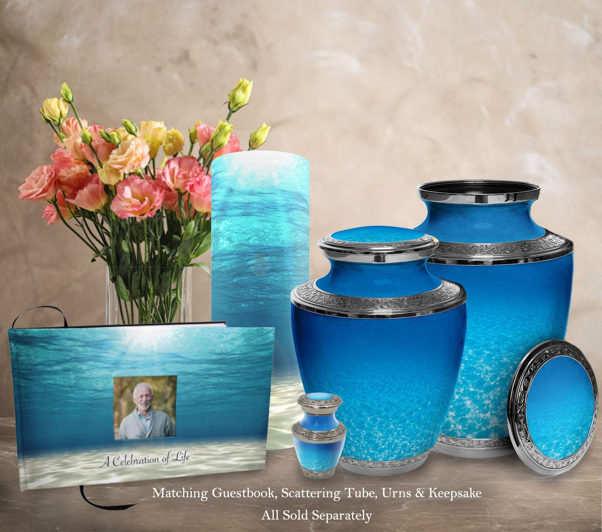Ocean Tranquility Adult Male Cremation Urn - Handcrafted Personalized Memorial Urn for Human Ashes | Beautiful Decorative Urn Set of 4 | Perfect for Home Memorials, Funeral Services & Ash Scattering Ceremonies
