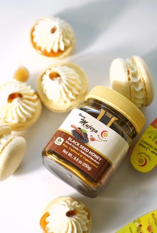 Premium Organic Black Seed Honey - 100% Natural Raw, Non-GMO, Gluten-Free (Pack of 6, 17.6oz Each) - Immune System Booster, Cold & Allergy Relief - Perfect for Tea, Toast & Healthy Recipes