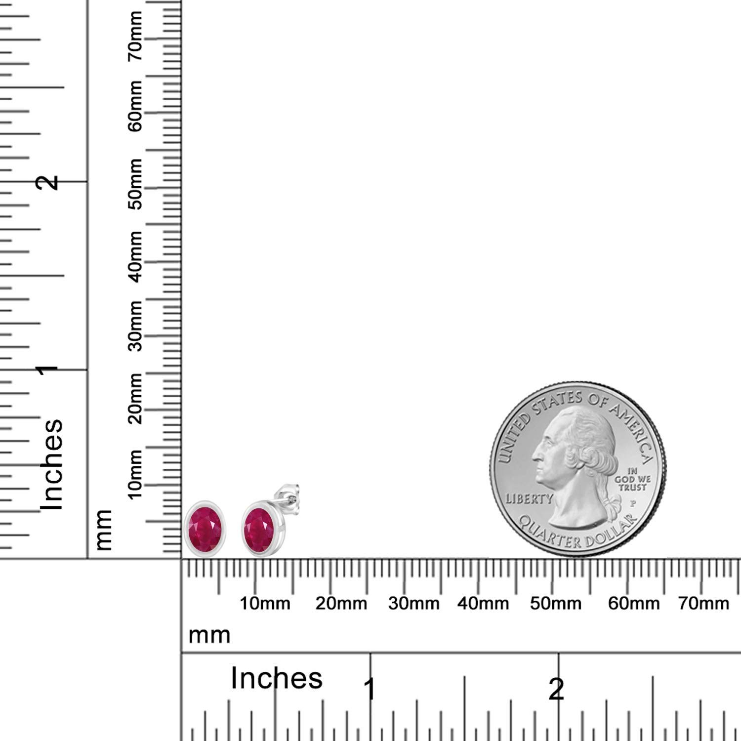 2.00 Ct Oval 7x5mm Red Ruby Stud Earrings - 925 Sterling Silver Bezel Setting for Women & Men | Gem Stone King | Perfect for Weddings, Parties & Gift Giving