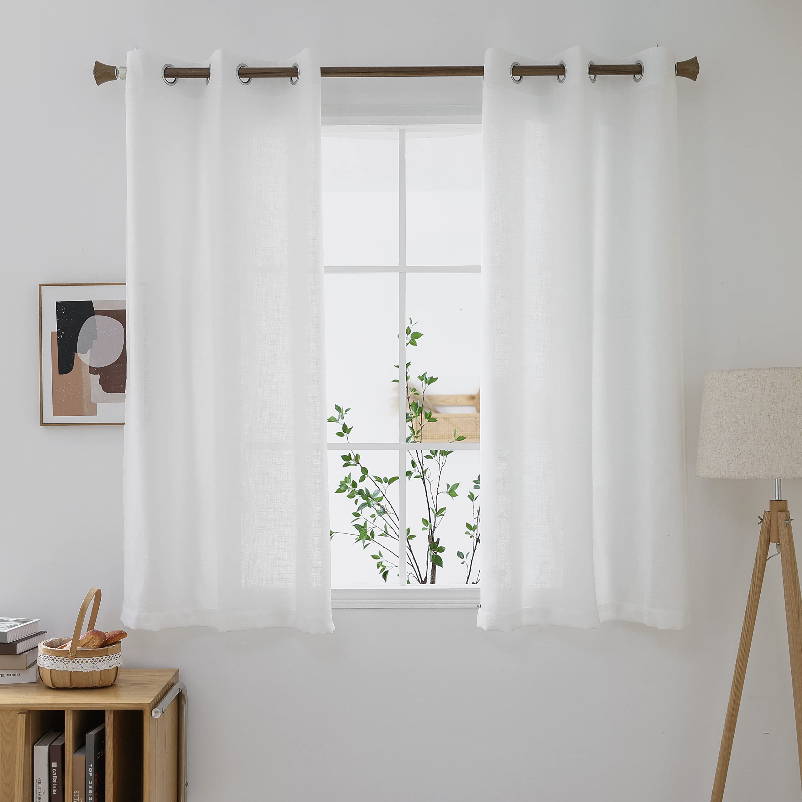 Sheer White Linen Curtains for Small Windows - Set of 2 Panels (29