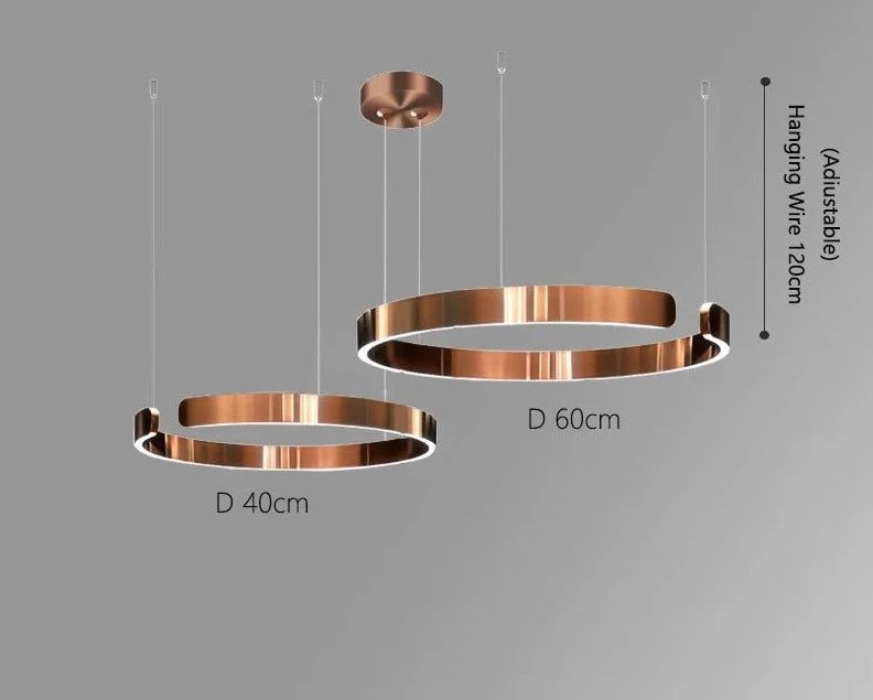 Elegant Minimalist Ring Chandelier Light Fixture - Aluminum Plated Modern Pendant Lighting for Dining Room, Bedroom & Living Room Decor