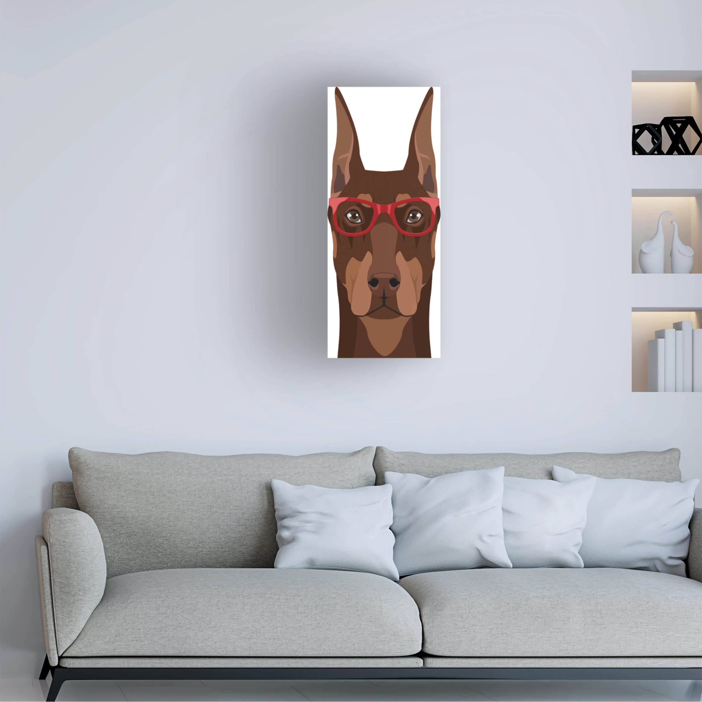 Doberman Wearing Hipster Glasses Canvas Art Print - Modern Funny Dog Wall Decor for Living Room, Office & Gifts