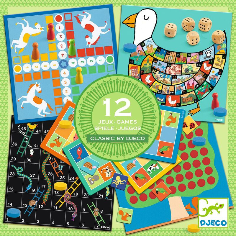Best Djeco 12 Classic Board Games Collection for Kids Ages 4+ | Family Fun Educational Games for Preschool & Kindergarten | Perfect for Birthday Gifts & Family Game Nights