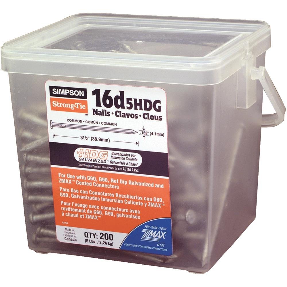 HDG 16D Bright Common Nails - 5 lb Box (1,000 Nails) - Galvanized Steel for Construction, Framing, and DIY Projects